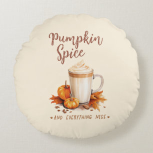 Kürbisgewürz - Latte & Herbstblätter Rundes Kissen