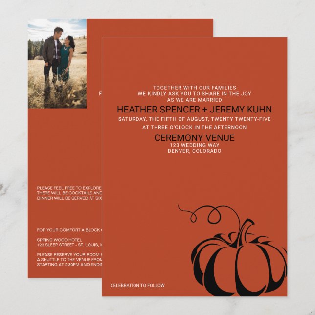 Kürbisgewürz mit QR-Code und Details Hochzeit Einladung (Vorne/Hinten)