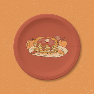 Kürbisgewürz-Pfannkuchen Rötlich-brauner Papier-Te Pappteller