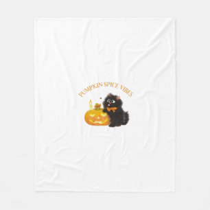 Kürbisgewürz Stimmung, Halloween, schwarze Katze, Fleecedecke