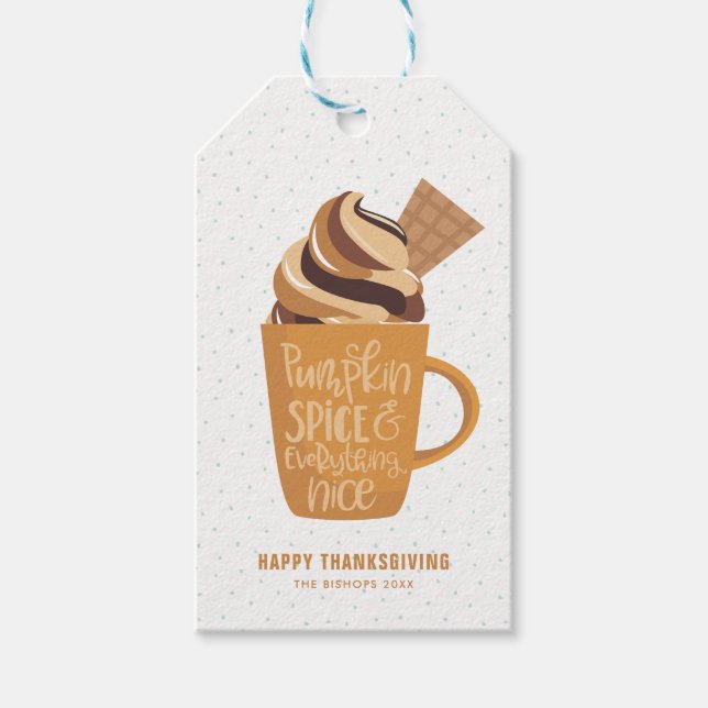 Kürbisgewürz und alles Gute Latte Geschenkanhänger (Vorderseite)
