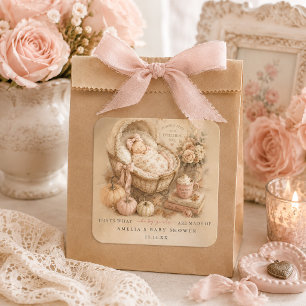 Kürbisgewürz Vintage Herbst Baby Mädchen Shower Quadratischer Aufkleber