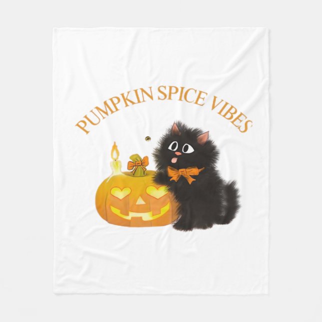 Kürbisgewürze, Halloween, Schwarze Katze, Kürbis Fleecedecke (Vorderseite)