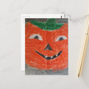 Kürbisgruselkindzeichnung Vintage Postkarte