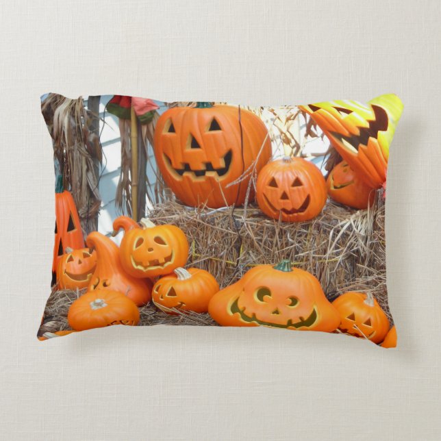 Kürbishalloween Kürbislaterne-Orangenkürbis Dekokissen (Rückseite)