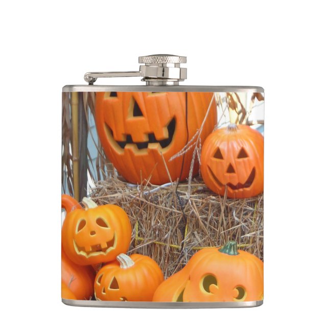 Kürbishalloween Kürbislaterne-Orangenkürbis Flachmann (Vorderseite)