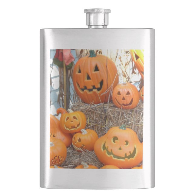 Kürbishalloween Kürbislaterne-Orangenkürbis Flachmann (Vorderseite)