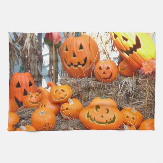 Kürbishalloween Kürbislaterne-Orangenkürbis Geschirrtuch (Horizontal)