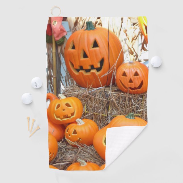 Kürbishalloween Kürbislaterne-Orangenkürbis Golfhandtuch (Insitu)