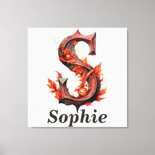 KürbisHalloween Name Letter S Floral Monogram Leinwanddruck