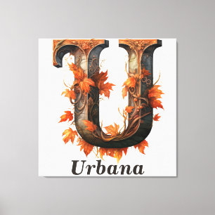 KürbisHalloween Name Letter U Floral Monogram Leinwanddruck