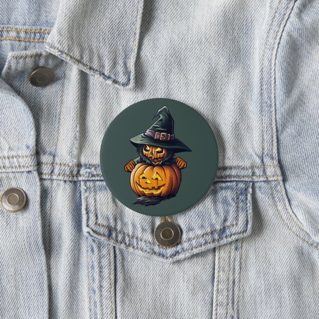 Kürbishexe im Katzenkostüm -  Button (Beispiel)