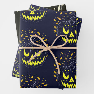 Kürbisjack Halloween Kürbis Schwarz  Geschenkpapier Set