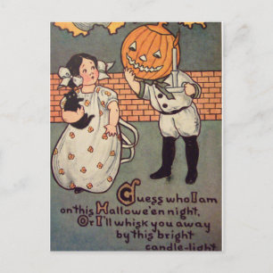 Kürbisjunge (Vintage-Halloweenkarte) Postkarte