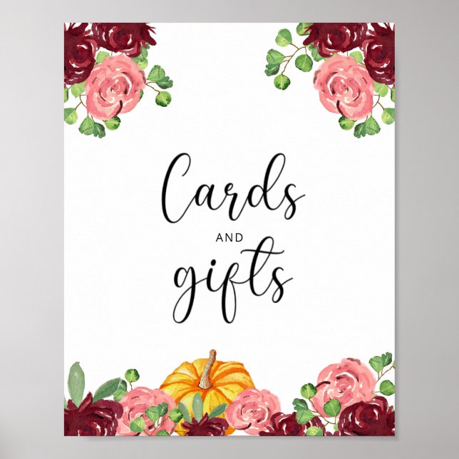 Kürbiskarten und Geschenke Babydusche Poster (Vorne)