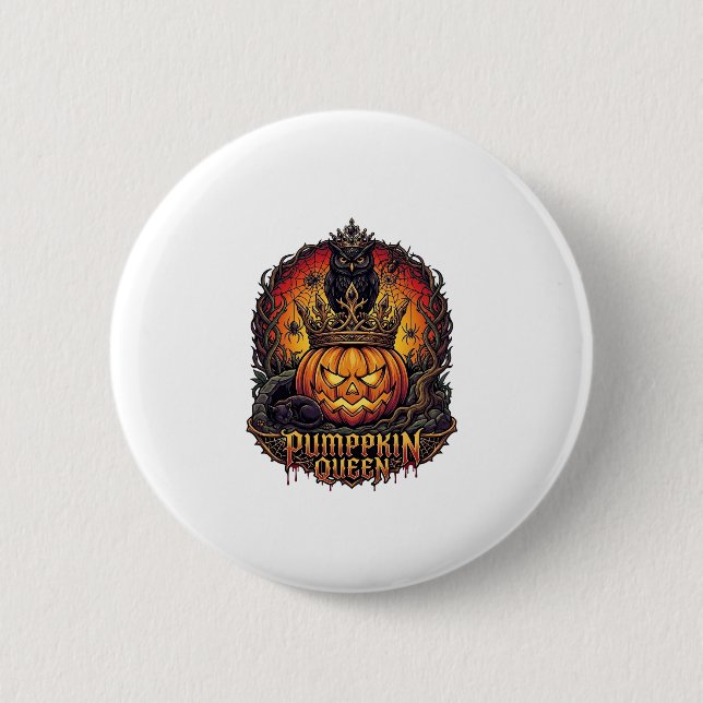 Kürbiskönigin Halloween Eule Spinne Schwarze Katze Button (Vorderseite)