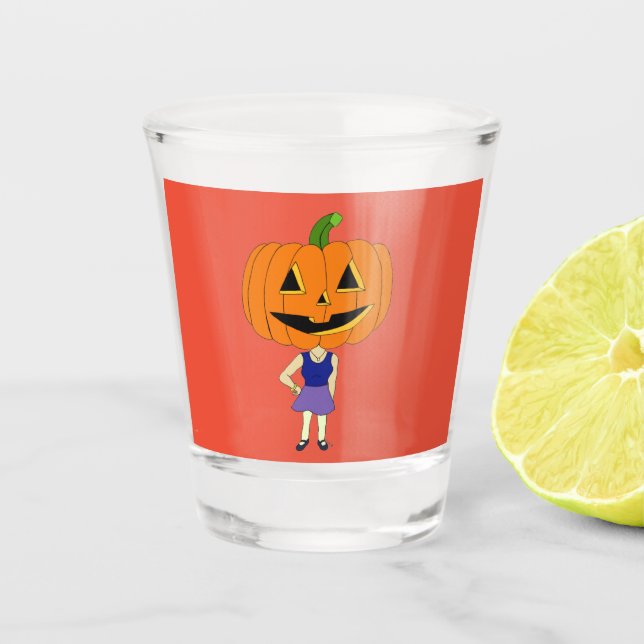 Kürbiskopf-Chibi-Schuss Schnapsglas (Vorderseite)