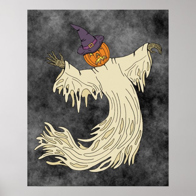 Kürbiskopf-Geist Halloween-Kunst Poster (Vorne)