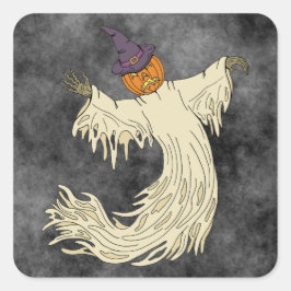 Kürbiskopf-Geist Halloween-Kunst Quadratischer Aufkleber