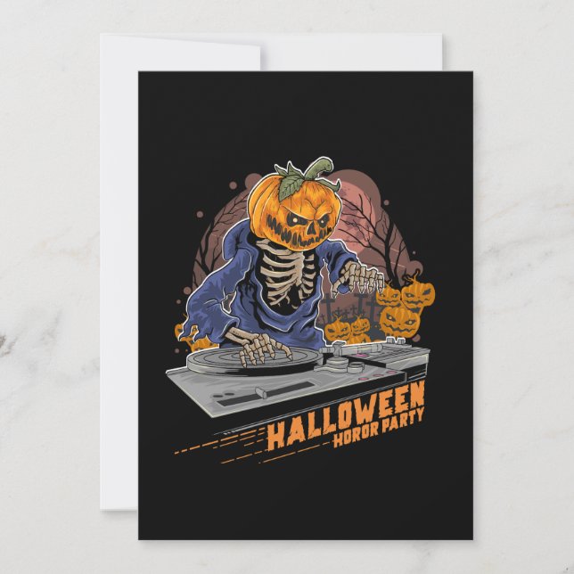Kürbiskopf halloween dj im Musik-Party Einladung (Vorderseite)