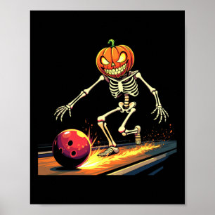 Kürbiskopf-Skelett Bowling Halloween Gruselig Spo Poster