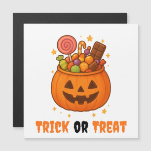 Kürbiskübel voller Süßigkeiten - Halloween  Magnetkarte