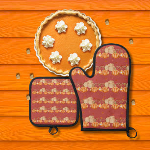 Kürbiskuchen und braune Zuckerwürfel rot Ofenhandschuh & Topflappen-Set
