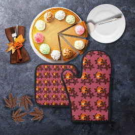 Kürbiskuchen und Schokolade Blätter tiefe Rose Ofenhandschuh & Topflappen-Set