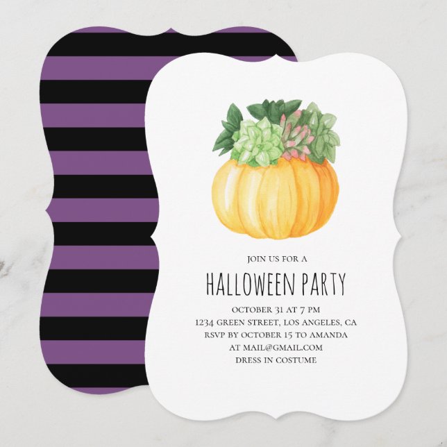 Kürbiskulente. Lila und schwarzes Halloween-Party Einladung (Vorne/Hinten)