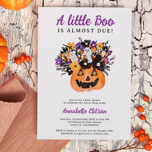 Kürbiskürbis Halloween-Babydusche Einladung (Little boo floral pumpkin Halloween baby shower Invitation)