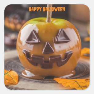 Kürbislaterne Carmel Apfel glücklich halloween Quadratischer Aufkleber