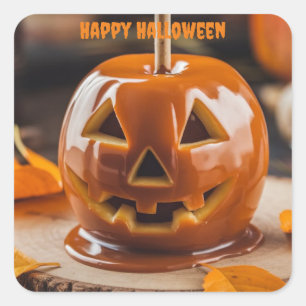 Kürbislaterne Carmel-Apfel-Halloween Quadratischer Aufkleber
