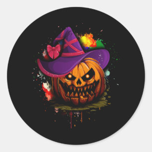 Kürbislaterne Face Pumpkin Beängstigend Hexenkesse Runder Aufkleber