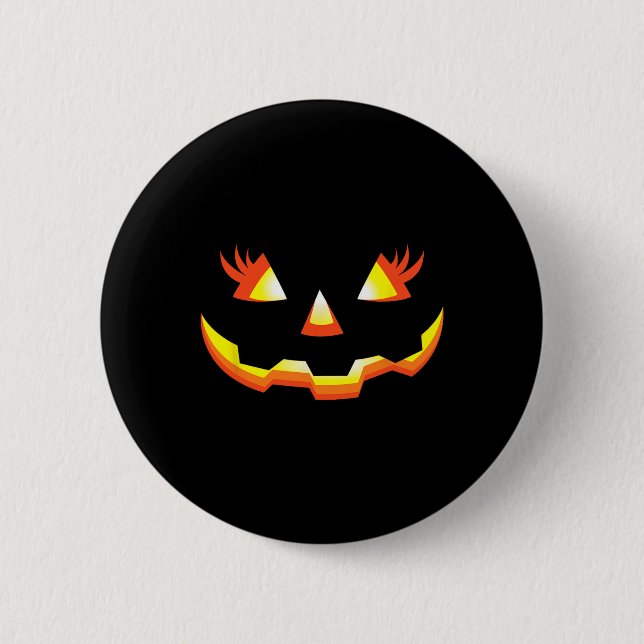 Kürbislaterne Face Pumpkin Eyelashes Halloween Co Button (Vorderseite)