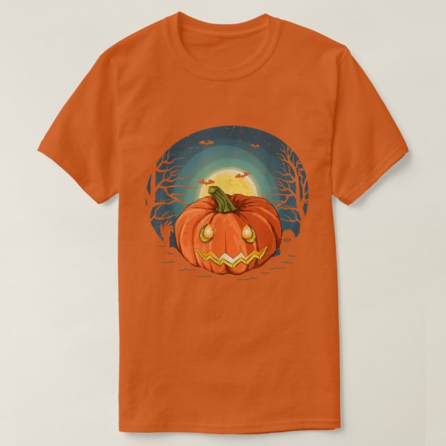 Kürbislaterne Flying Bat Full Moon Spooky Hallowy T-Shirt (Design vorne)