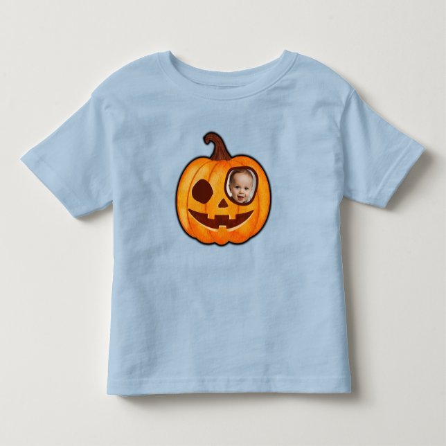 Kürbislaterne Foto Kürbismonster niedlich Kleinkind T-shirt (Vorderseite)