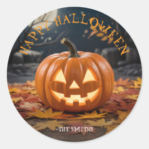 Kürbislaterne Halloween individuelle Name Aufklebe Runder Aufkleber