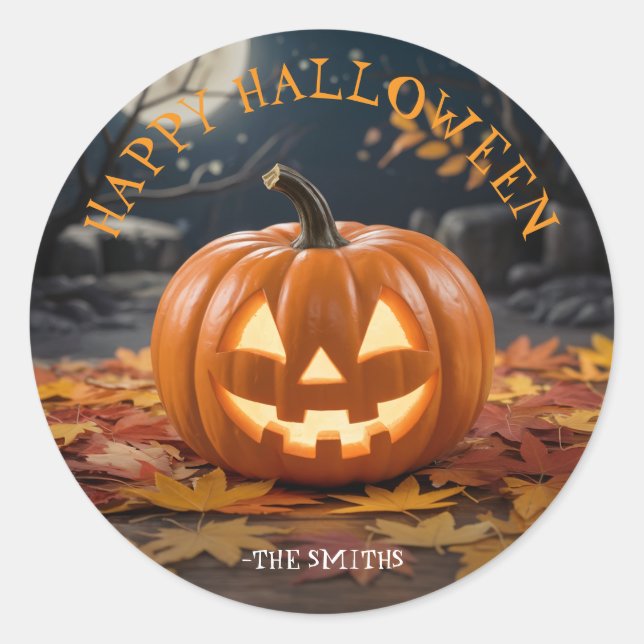 Kürbislaterne Halloween individuelle Name Aufklebe Runder Aufkleber (Vorderseite)