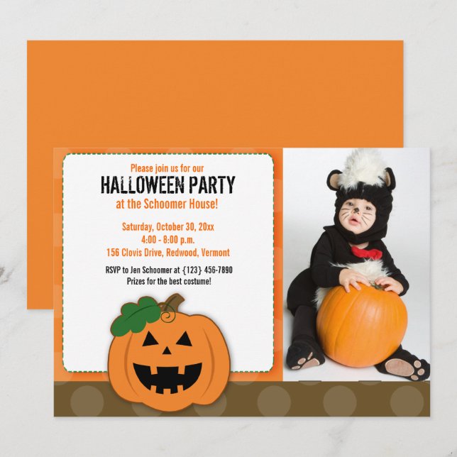 Kürbislaterne Halloween-Party Foto Einladung (Vorne/Hinten)