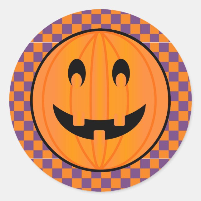 Kürbislaterne, Halloween Schachbrett Design Sticke Runder Aufkleber (Vorderseite)