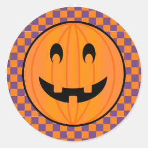 Kürbislaterne, Halloween Schachbrett Design Sticke Runder Aufkleber