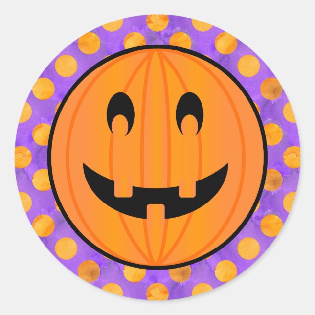 Kürbislaterne mit Halloween-Polka-Punkte-Stickern Runder Aufkleber (Vorderseite)