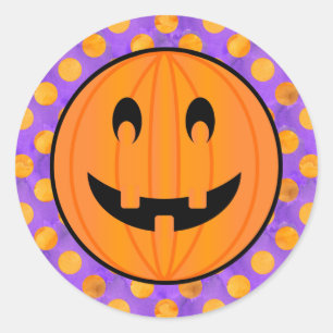 Kürbislaterne mit Halloween-Polka-Punkte-Stickern Runder Aufkleber