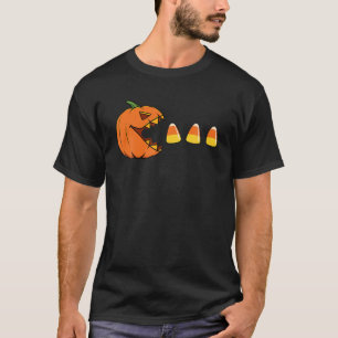 Kürbislaterne Pumpkin Eating Candy Corn Funny Hal T-Shirt