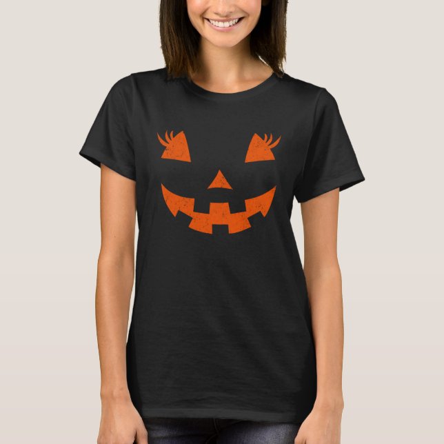 Kürbislaterne Pumpkin Eyelashes Face Hallowen Co T-Shirt (Vorderseite)