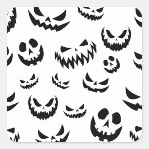 Kürbislaterne Pumpkin Gesicht Schwarz-Weiß Quadratischer Aufkleber