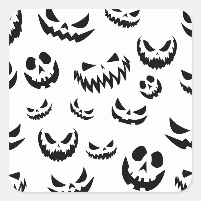 Kürbislaterne Pumpkin Gesicht Schwarz-Weiß Quadratischer Aufkleber (Vorderseite)