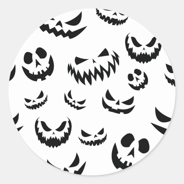 Kürbislaterne Pumpkin Gesicht Schwarz-Weiß Runder Aufkleber (Vorderseite)