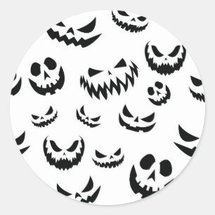 Kürbislaterne Pumpkin Gesicht Schwarz-Weiß Runder Aufkleber