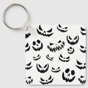 Kürbislaterne Pumpkin Gesicht Schwarz-Weiß Schlüsselanhänger